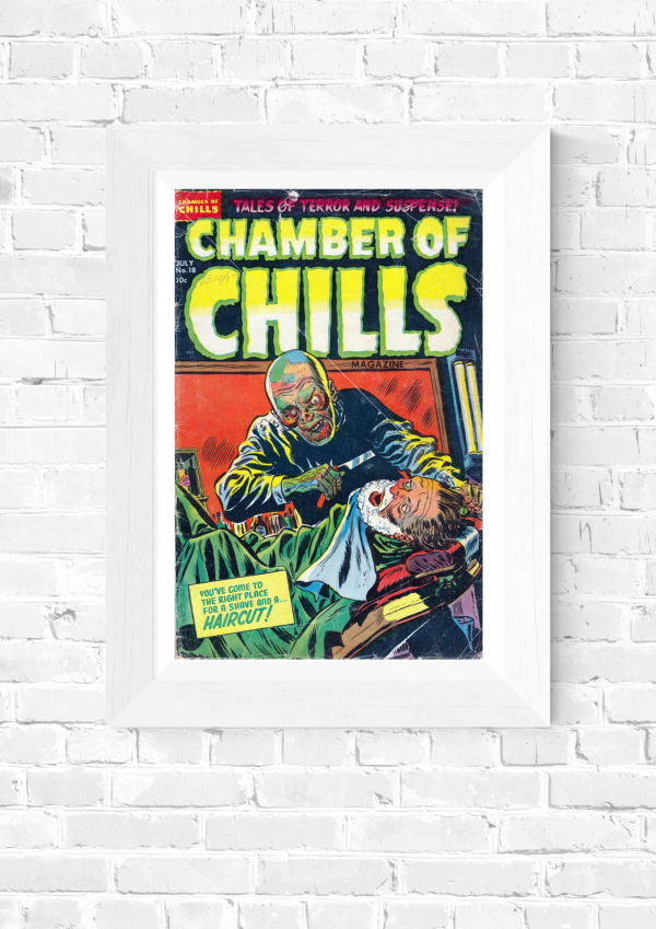 Chamber of Chills No. 18 – “You’ve Come to the Right Place for a Shave and a… Haircut!” Vintage Horror Comic Poster Print - Image 4