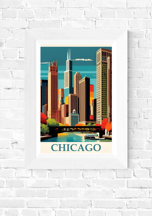 Chicago – Vintage Skyline Travel Poster Print - Image 3