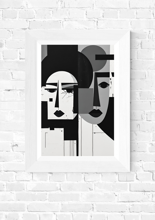 Double Exposure – Modern Cubist Minimalist Faces Art Print - Image 5