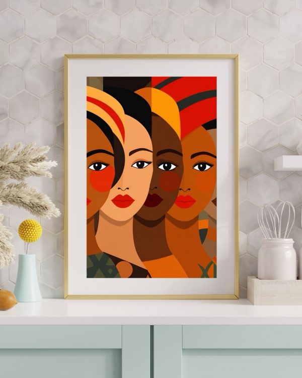 Retro Women's Faces – 1970s Geometric Art Deco Style Portrait Print - Image 4