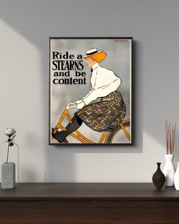 Ride a Stearns and Be Content – Vintage 1890s Bicycle Advertising Poster Print - Image 3