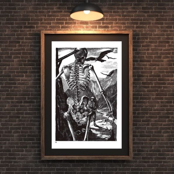 Skeleton Guy– Vintage Black & White Horror Illustration Print - Image 3