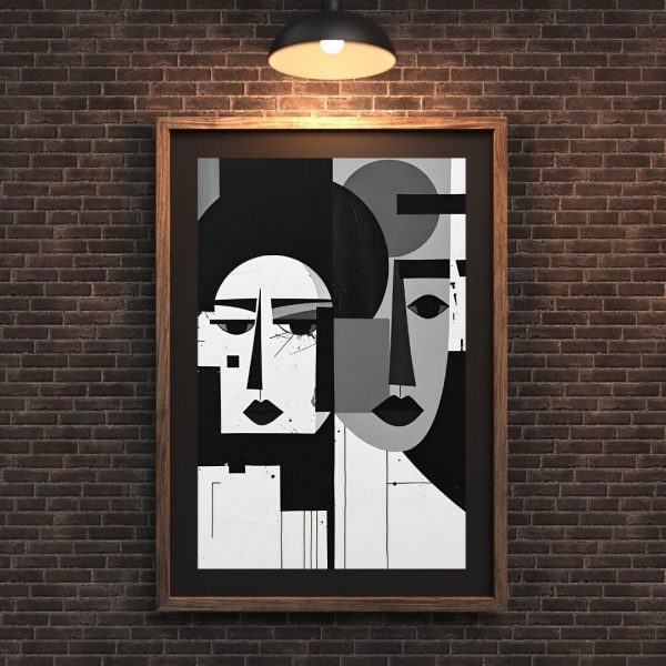 Double Exposure – Modern Cubist Minimalist Faces Art Print - Image 2