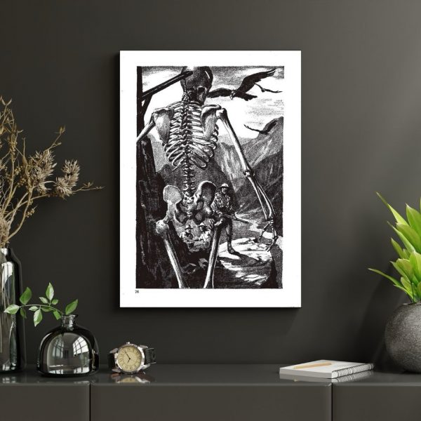 Skeleton Guy– Vintage Black & White Horror Illustration Print - Image 2