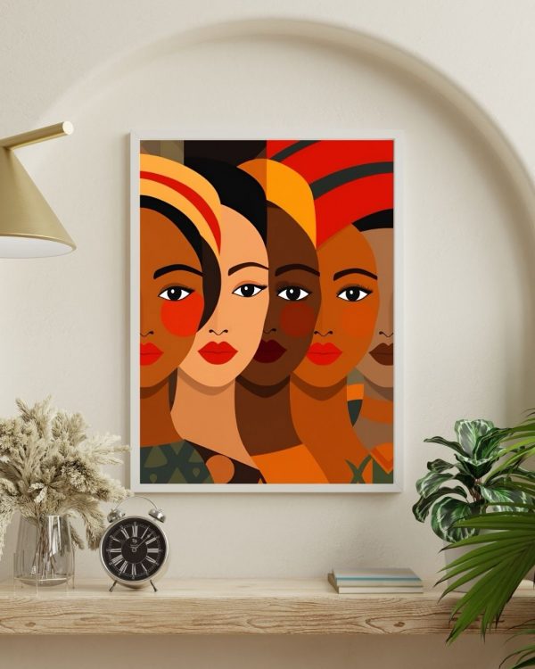 Retro Women's Faces – 1970s Geometric Art Deco Style Portrait Print - Image 3