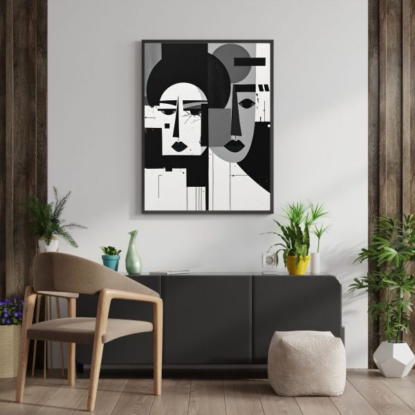 Double Exposure – Modern Cubist Minimalist Faces Art Print - Image 3
