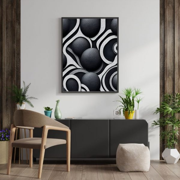 Crater Circuit – Monochrome Geometric Abstract Art Print - Image 4