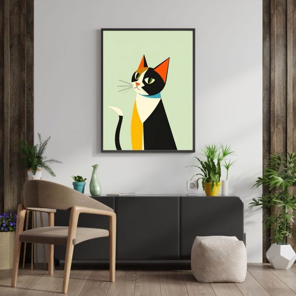 Cool Catitude – Mid-Century Modern Geometric Cat Art Print - Image 3