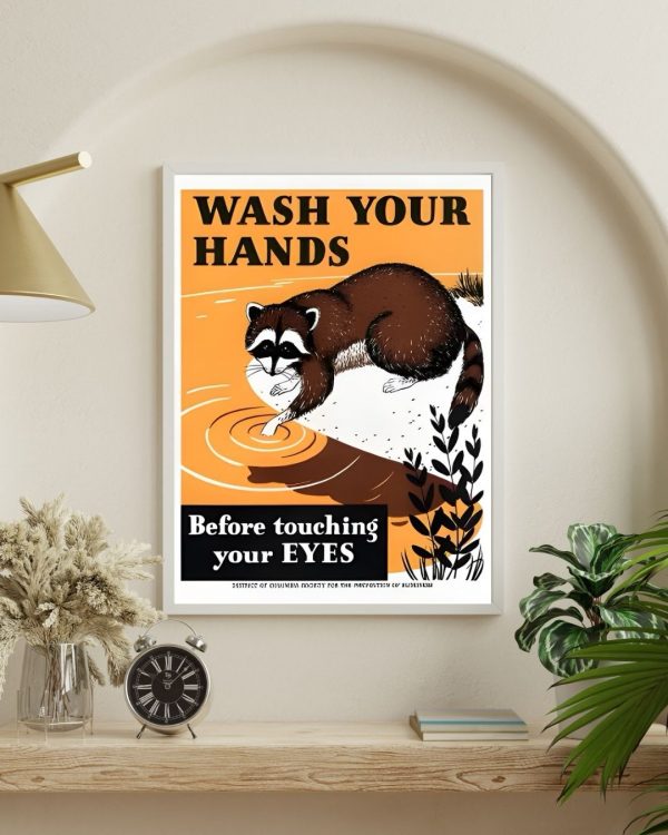 Wash Your Hands Raccoon – Vintage Style Public Health Safety Poster Print - Image 3