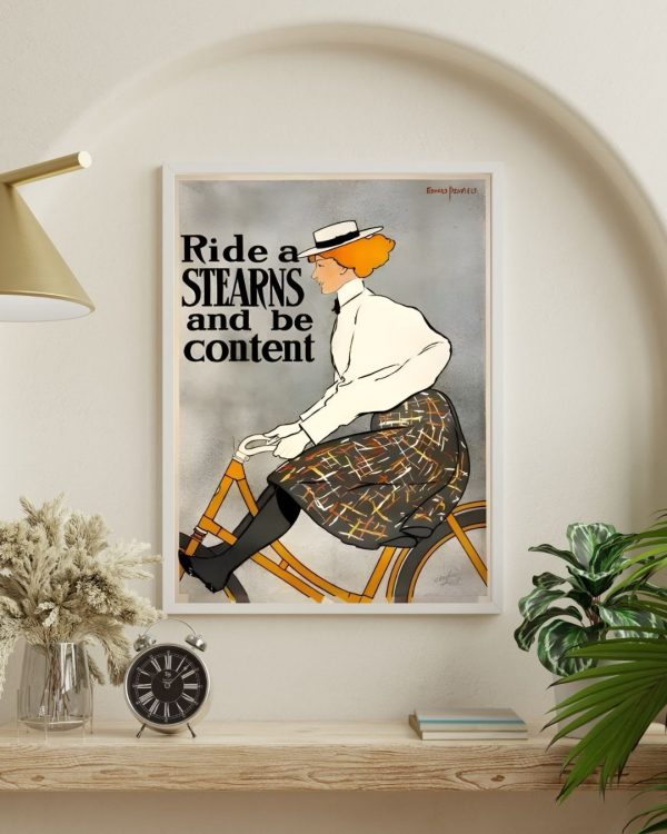 Ride a Stearns and Be Content – Vintage 1890s Bicycle Advertising Poster Print - Image 2