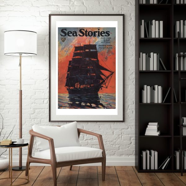 Sea Stories – August 1929 Tall Ship Adventure Magazine Cover Print - Image 2