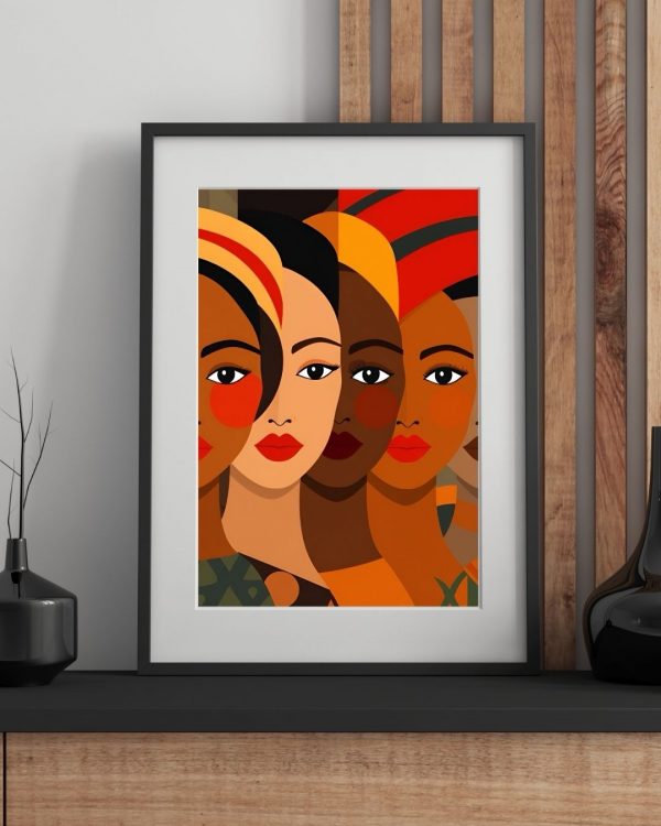 Retro Women's Faces – 1970s Geometric Art Deco Style Portrait Print - Image 2
