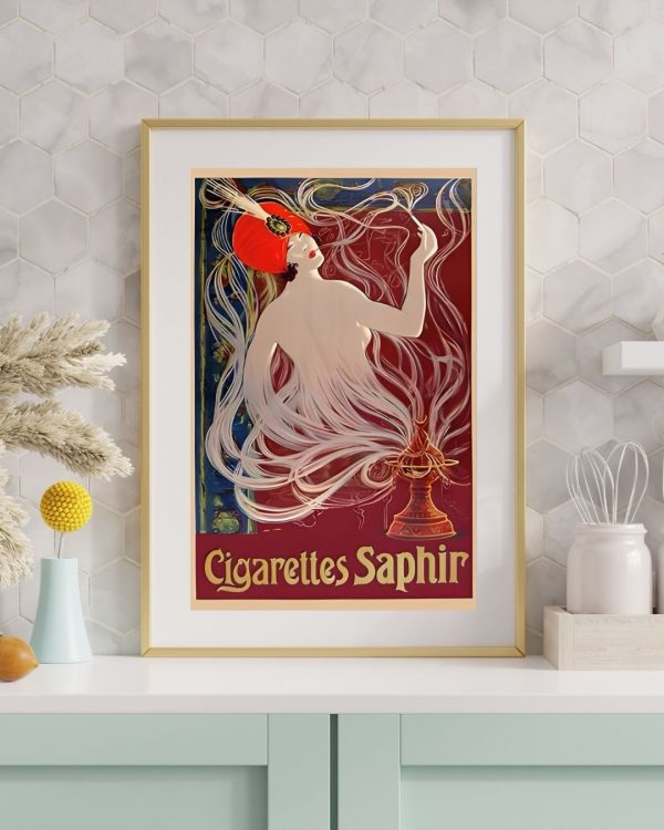 Cigarettes Saphir – Vintage French Art Nouveau Tobacco Advertising Poster Print - Image 3