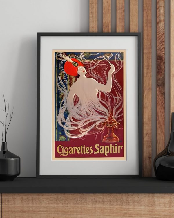 Cigarettes Saphir – Vintage French Art Nouveau Tobacco Advertising Poster Print - Image 4