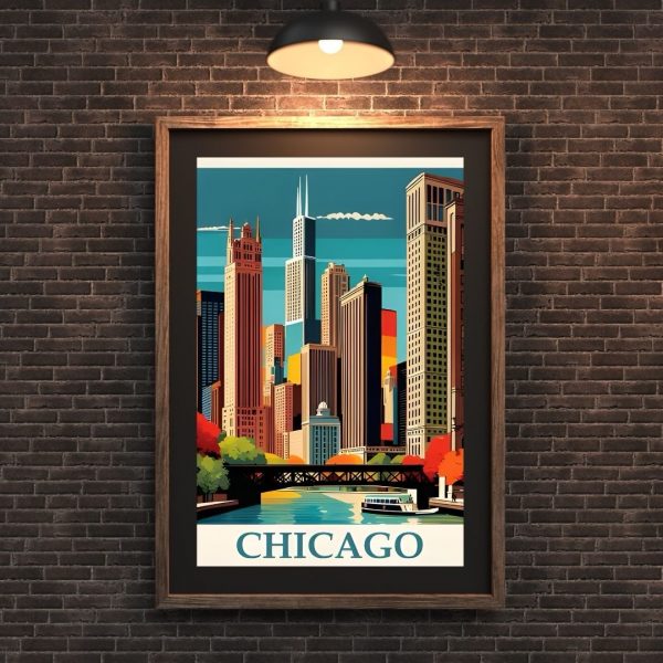 Chicago – Vintage Skyline Travel Poster Print - Image 2