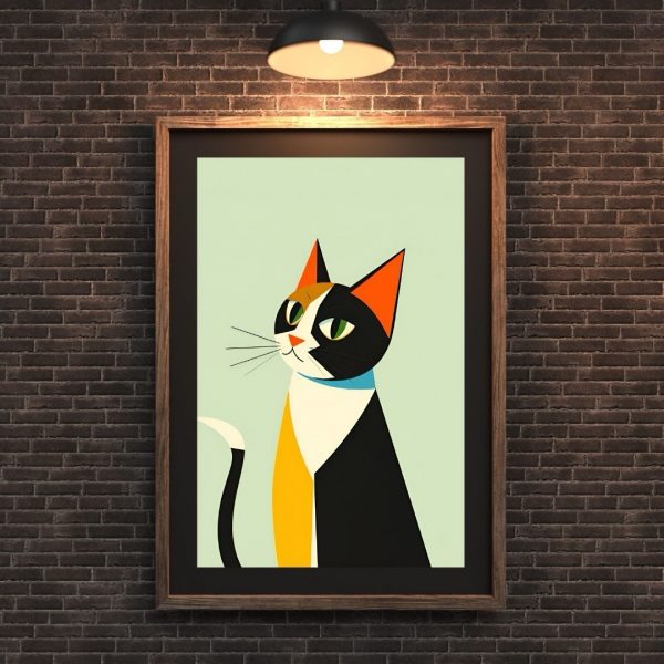 Cool Catitude – Mid-Century Modern Geometric Cat Art Print - Image 2