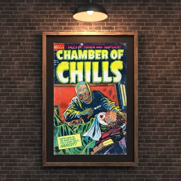 Chamber of Chills No. 18 – “You’ve Come to the Right Place for a Shave and a… Haircut!” Vintage Horror Comic Poster Print - Image 2
